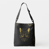 Black and Gold Sphynx Cat on Grunge Egypitan Crossbody Tas (Achterkant)