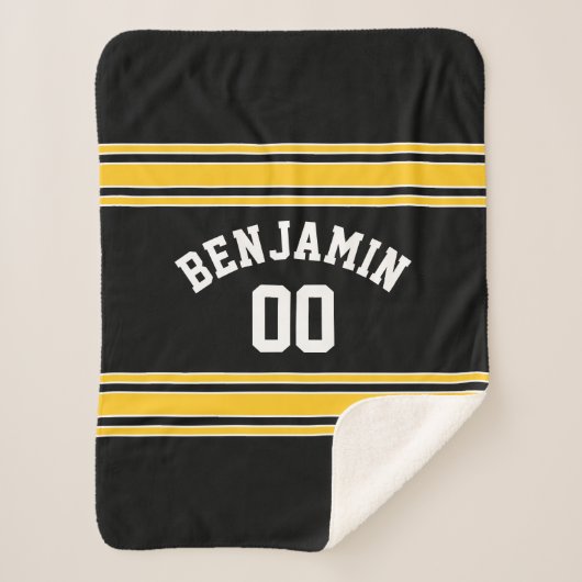 Black and Gold Sports Jersey Custom Name Number Sherpa Deken (Voorkant)