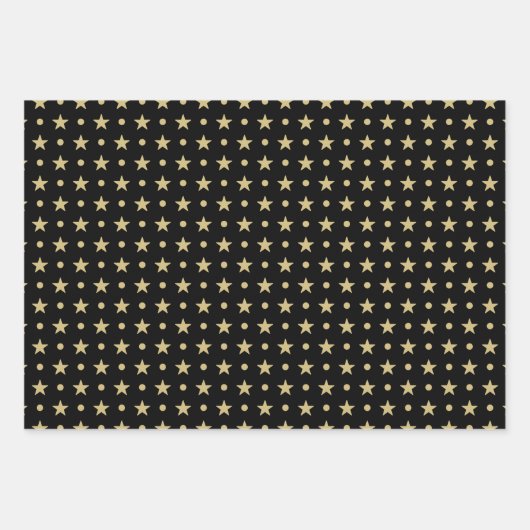 Black and Gold Spots ZigZag Stars Pattern Inpakpapier Vel (Voorkant 3)