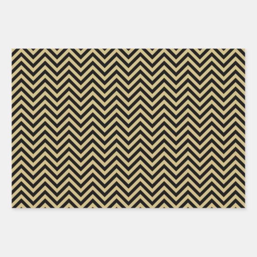 Black and Gold Spots ZigZag Stars Pattern Inpakpapier Vel (Voorkant 2)