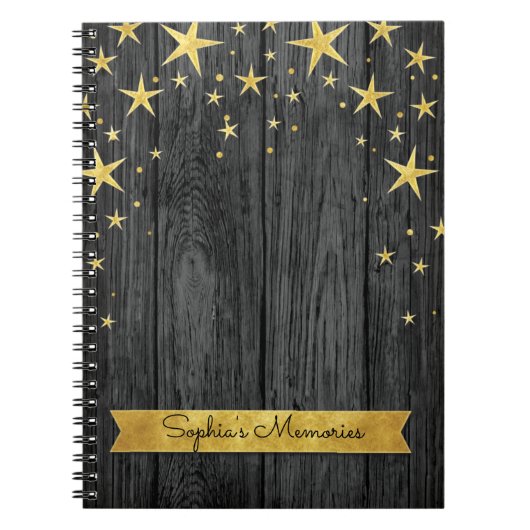 Black and Gold Stars Élégant livre de souvenirs (Devant)