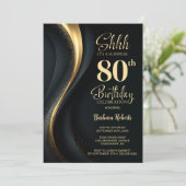 Black and Gold Surprise 80th Birthday Party Kaart (Staand voorkant)