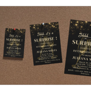 Black and Gold Surprise Retirement Party Flyer