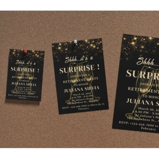 Black and Gold Surprise Retirement Party Flyer