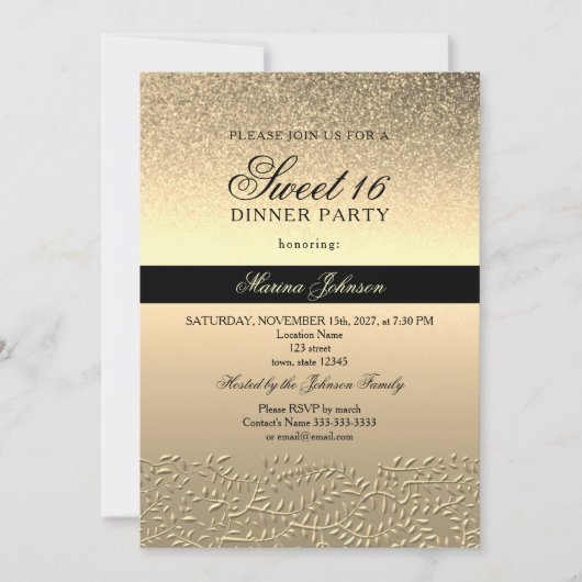 Black and Gold Sweet 16 Invitation (Devant)
