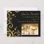 Black and Gold Swirl, Custom Jubileum Party Kaart (Voorkant)