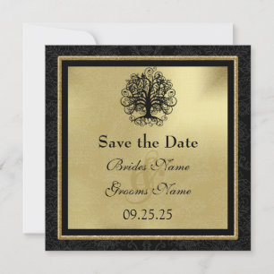 Black and Gold Swirl Love Tree Wedding Save The Date