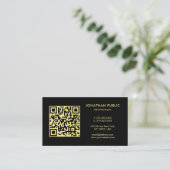 Black And Gold Template QR Code Company Logo Visitekaartje (Staand voorkant)