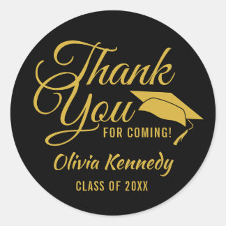 Black And Gold Thank You Graduation Party Favor Ronde Sticker