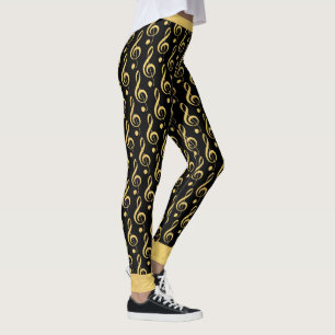 Black and Gold Treble Clef Musical Leggings