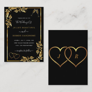 Black and Gold Wedding-kaart Notitiekaartje