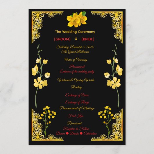 Black and Gold Wedding Program Programma (Voorkant)
