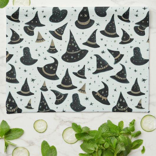 Black and Gold Witch's Petten Sterren Groen Hallow Theedoek (Gevouwen)