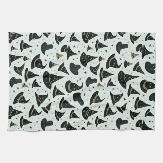 Black and Gold Witch's Petten Sterren Groen Hallow Theedoek (Horizontaal)