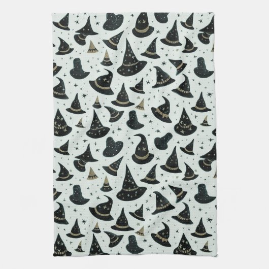 Black and Gold Witch's Petten Sterren Groen Hallow Theedoek (Verticaal)