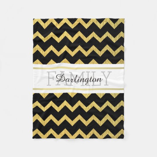 Black and Gold Zig Zag Chevron Pattern Fleece Deken (Voorkant)