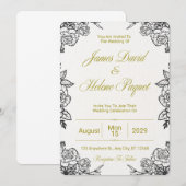 Black and Golden Floral Wedding Invitation Card (Devant / Derrière)