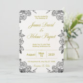 Black and Golden Floral Wedding Invitation Card (Debout devant)