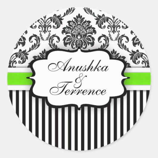 Black and Green Damask Stripe Wedding Sticker (Voorkant)