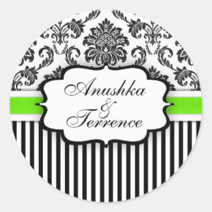Black and Green Damask Stripe Wedding Sticker
