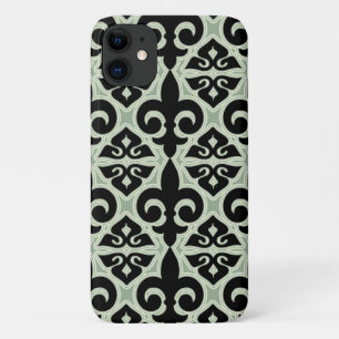 Black and Green Fleur De Lis Pattern iPhone 11 Hoesje