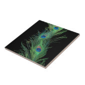 Black and Green Peacock Feathers Tile Tegeltje (Zijkant)