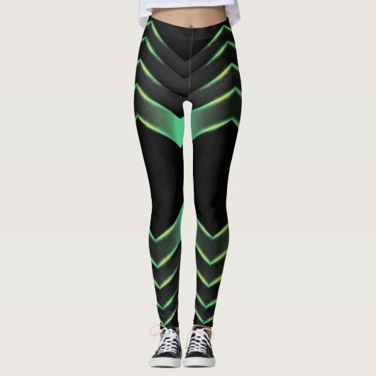 Black and green zigzag/chevron design leggings (Voorkant)