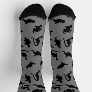 Black and Grey Dinosaur Silhouette Sokken