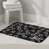 Black and Grey Paw Print Pattern Bath Mat