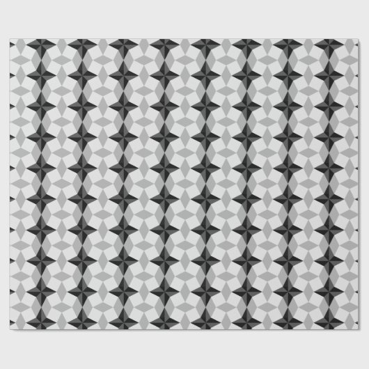 Black and Grey Starbust and Rhombus Pattern Cadeaupapier (Vlak)