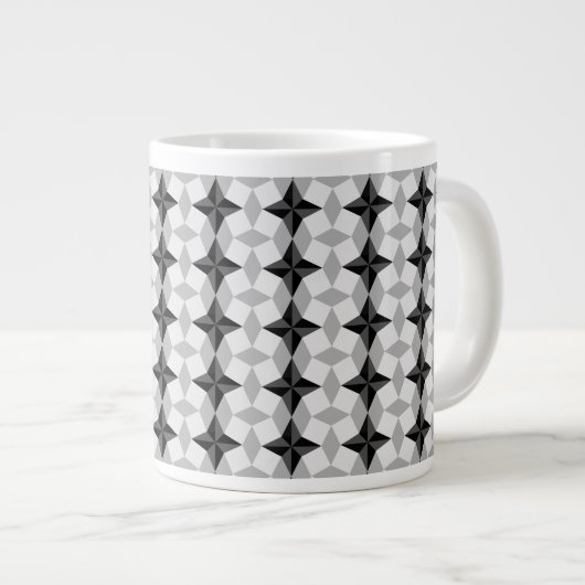 Black and Grey Starbust and Rhombus Pattern Extra Grote Beker (Voorkant rechts)