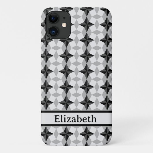 Black and Grey Starbust and Rhombus Pattern Hoesje (Achterkant)
