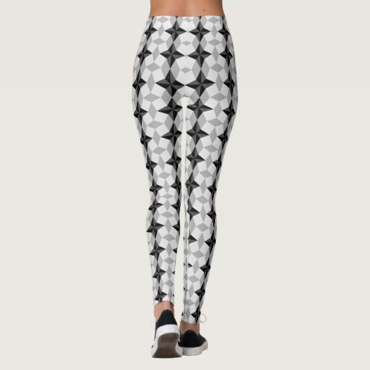 Black and Grey Starbust and Rhombus Pattern Leggings (Achterkant)