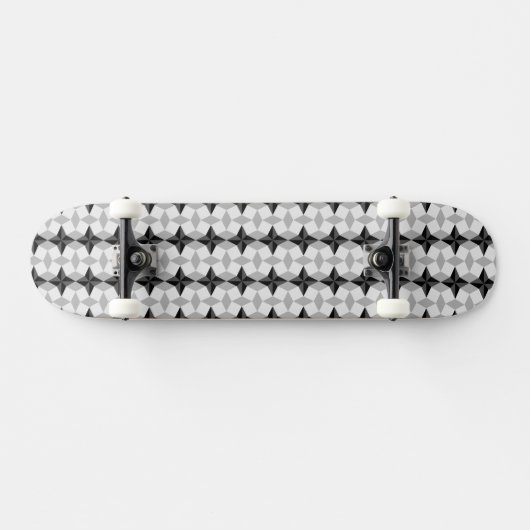 Black and Grey Starbust and Rhombus Pattern Skateboard (Horizontaal)