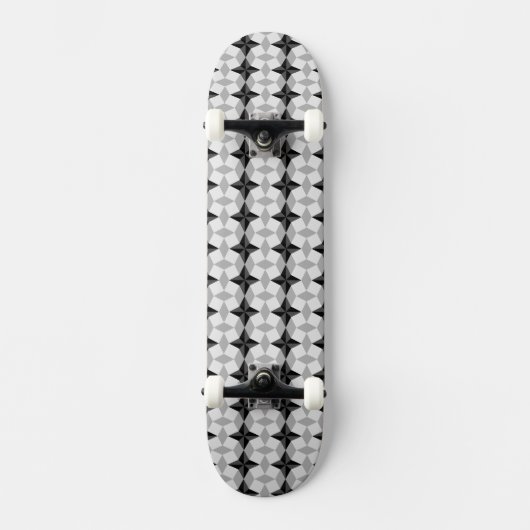 Black and Grey Starbust and Rhombus Pattern Skateboard (Voorkant)