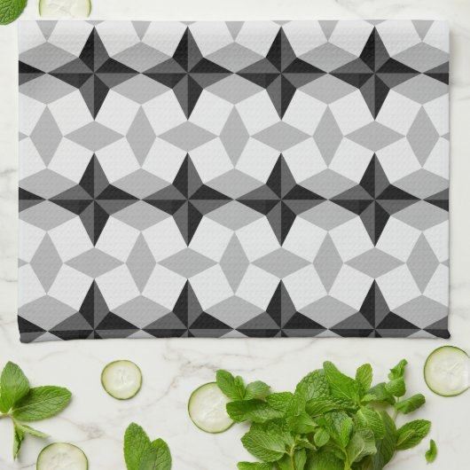 Black and Grey Starbust and Rhombus Pattern Theedoek (Gevouwen)