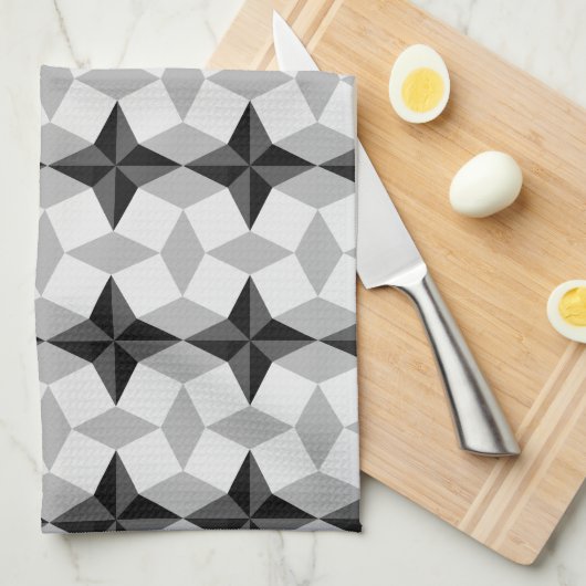 Black and Grey Starbust and Rhombus Pattern Theedoek (Quarter Fold)