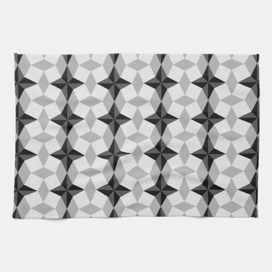 Black and Grey Starbust and Rhombus Pattern Theedoek (Horizontaal)