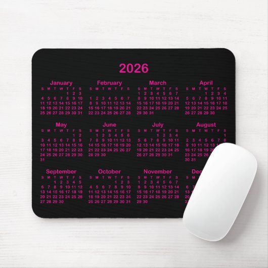 Black and Hot Pink 2026 Calendar Muismat (Met muis)