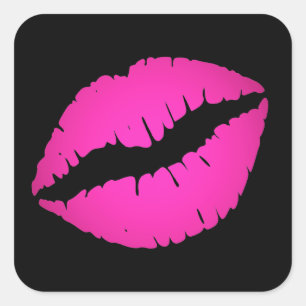 Black and Hot Pink Kiss Vierkante Sticker