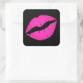 Black and Hot Pink Kiss Vierkante Sticker (Tas)