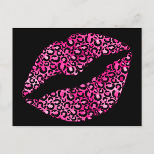 Black and Hot Pink Leopard Spot Lipstick Kiss Briefkaart