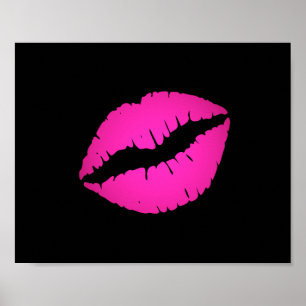 Black and Hot Pink Lipstick Kiss Poster