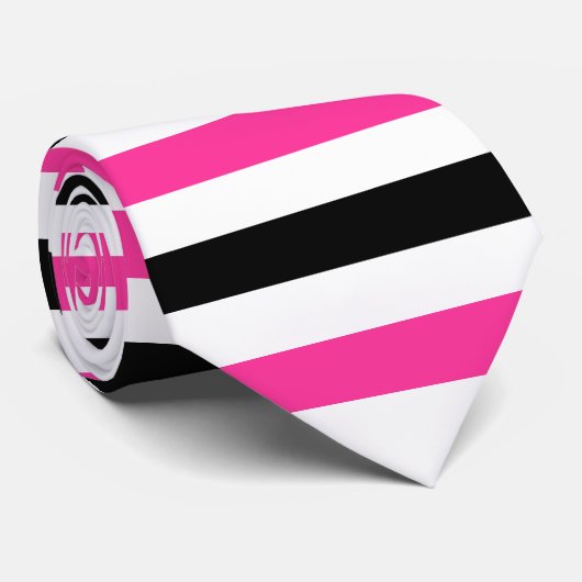 Black and Hot Pink Stripes Pattern Modern White Stropdas (Opgerold)