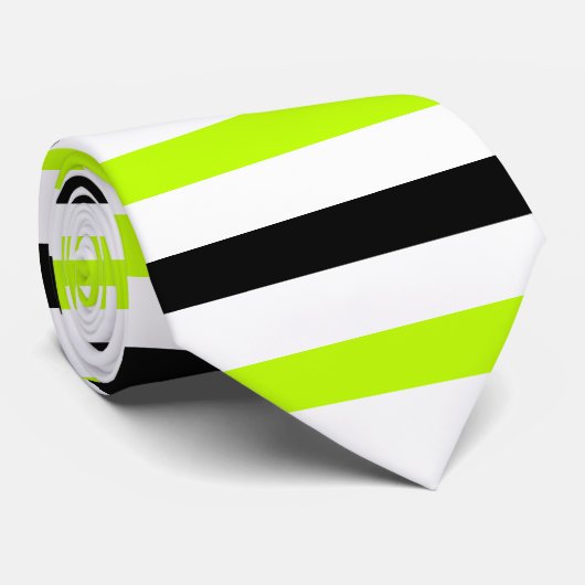 Black and Limoen Stripes Pattern Modern White Stropdas (Opgerold)