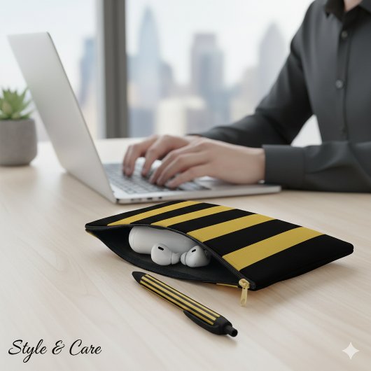 Black and Metallic Gold Vertical Striped Etui