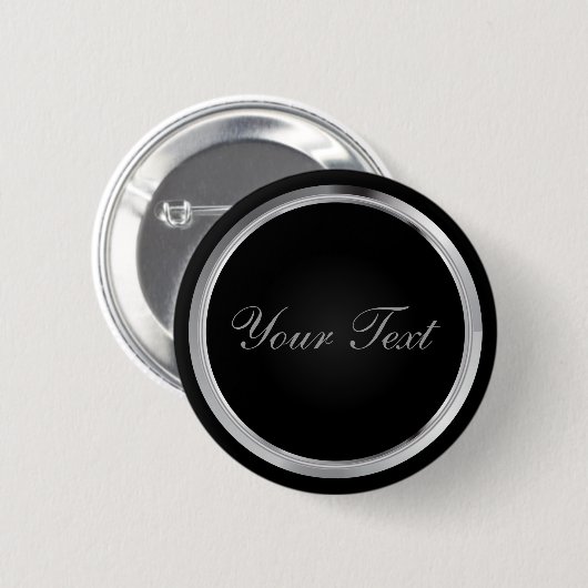 Black and Metallic Silver with DIY Text Ronde Button 5,7 Cm (Voorkant /achterkant)