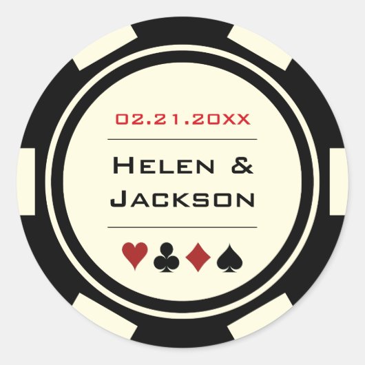 Black and Off White Poker Chip Wedding Ronde Sticker (Voorkant)