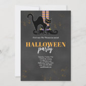 Black and Orange Black Cat Witch Halloween Party Kaart (Voorkant)