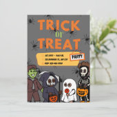 Black and Orange Costume Halloween Trick or Treat Kaart (Staand voorkant)